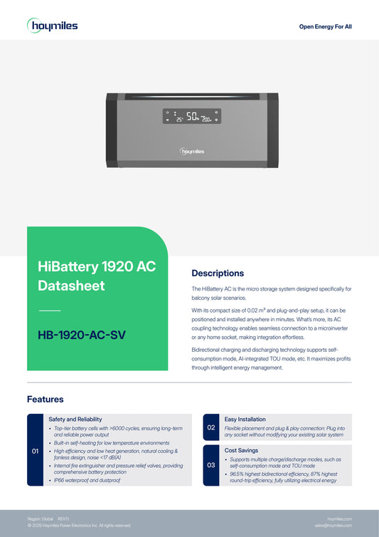 Hoymiles Battery 1.92KWH AC for balcony solar system compact size of 0.02 m³ plug-and-play setup
